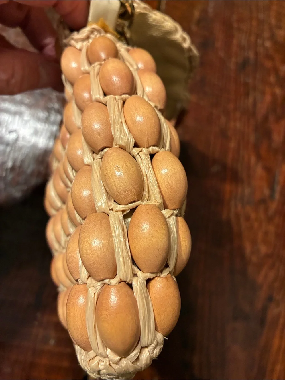 Vintage Jana straw/wood bead  shoulder bag